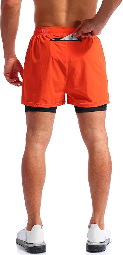 Pudolla Men’s 2 in 1 Running Shorts 5" Quick Dry Gym Athletic Workout Shorts for Men with Phone Pockets