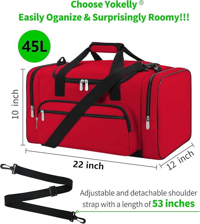 Gym Bag 22 inch Sport Duffle Bag for Men - 55L Weekender Duffel Bag for Travel - Red