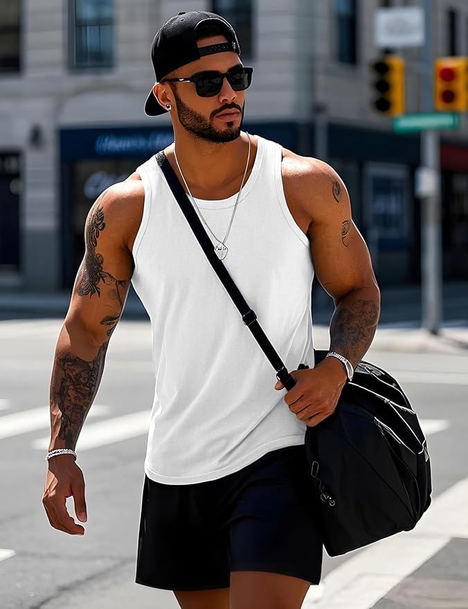 MAGCOMSEN Mens Workout Tank Tops Undershirt Cotton Muscle Athletic Sleeveless Shirts for Gym