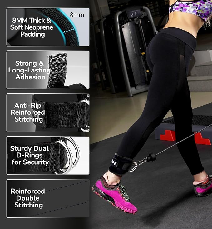 Ankle Strap for Cable Exercise Machines, Work Out Cuff Attachment Ankle Resistance Bands, Cable Kick Back Straps for Gym, Glute Workouts, Kickbacks, Leg Extensions, Hip Abductors, Booty Workouts