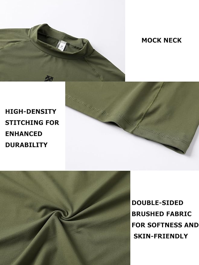 Mens Long Sleeve Turtleneck Workout Shirts Moisture Wicking Mock Neck Double Sides Brushed T-Shirts