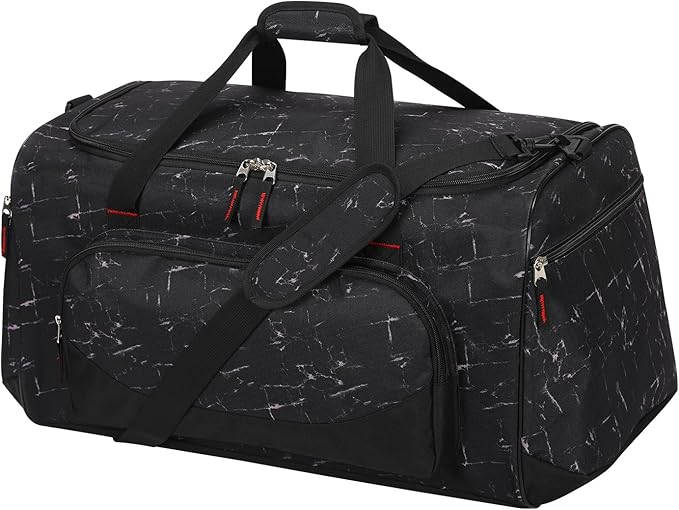 55L Large Gym Duffle Bag for Men - 22 inch Men's Sports Bag Heavy Duty Duffel Bag（Marble Black)