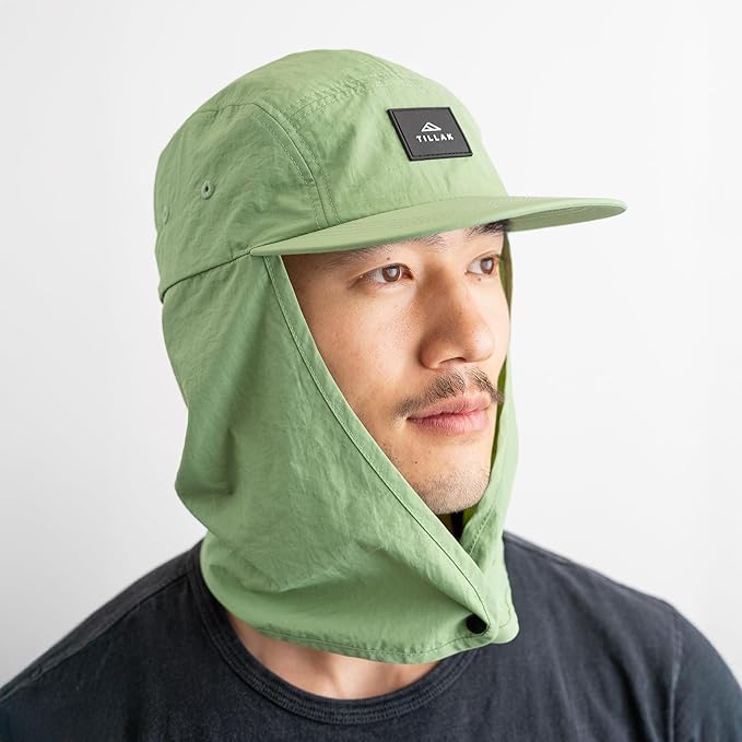Tillak Chamisa Sun Hat, Lightweight Nylon 5 Panel Cap with Hide-able Neck Shade and Spring Cord