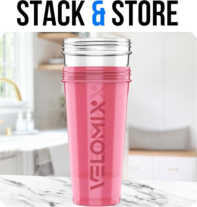 VELOMIX -2 Pack- 28 oz Protein Shaker Bottles for Protein Mixes - 2x Wire Whisk | Leak Proof Shaker Cups for Protein Shakes | Protein Shaker Bottle Pack (Pink/Transparent)