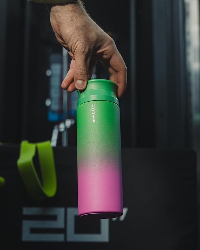 FORME - Shaker, 700ml Stainless Steel Protein Shaker, Double Walled Vacuum Insulated, Cold and Hot Drinks, Silent & Leak Proof, Fits Most Cup Holders (Gradient Lime/White/Pink)