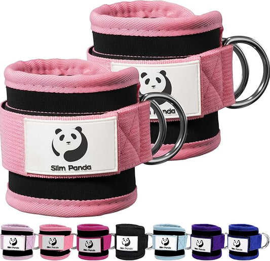 Slim Panda Ankle Strap for Cable Machine,Ankle Cuff for Kickbacks, Booty Hip Abductors,Glute Workouts, Leg Extensions, Curls for Men and Women, Adjustable with Double D-Rings