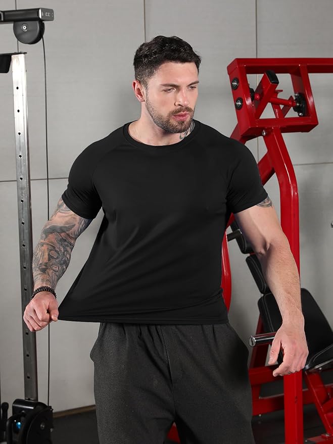 Sumolux 5 Pack Men’s Active Crew Neck T Shirts Quick Dry Athletic Running Gym Workout Short Sleeve Tee Tops Bulk