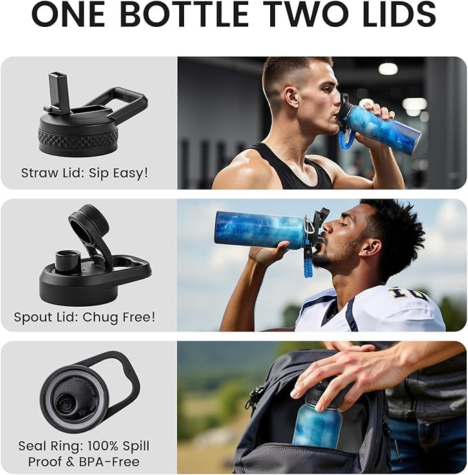 40oz Insulated Water Bottle, Triple Wall Vacuum Stainless Steel Water Bottles - Keeps Cold 48H, Reusable Metal water flask Jug for Gym, Sports, Camping, Hiking,Travel, Aurora-Blue
