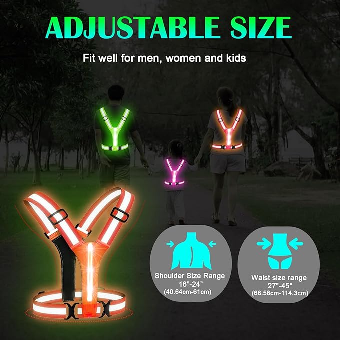 LED Reflective Vest Running Gear, Light Up Running Vest Rechargeable, Safety Night Running Gear for Walking Running Cycling