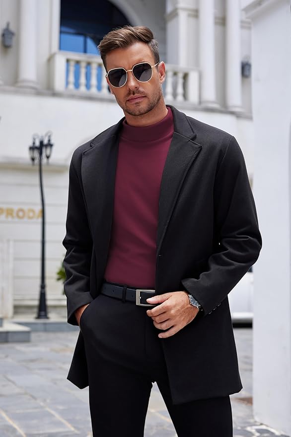 COOFANDY Mens Mock Turtleneck Long Sleeve Shirts Basic Thermal Turtle Neck Undershirt Lightweight Pullover Sweaters Top