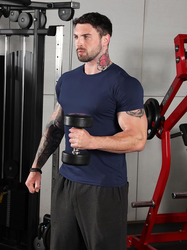 Sumolux 5 Pack Men’s Active Crew Neck T Shirts Quick Dry Athletic Running Gym Workout Short Sleeve Tee Tops Bulk