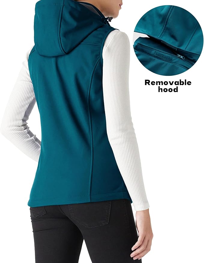 Outdoor Ventures Women's Hooded Lightweight Softshell Vest, Windproof Fleece Lined Sleeveless Jacket for Golf Running Travel