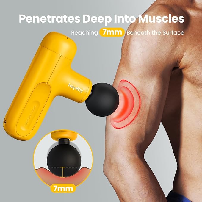 Mini Massage Gun Deep Tissue, Handheld Portable Mini Travel Size Percussion Deep Tissue Massager with 4 Attachments & 5 Speeds, Ideal Gift for Men & Women, Yellow
