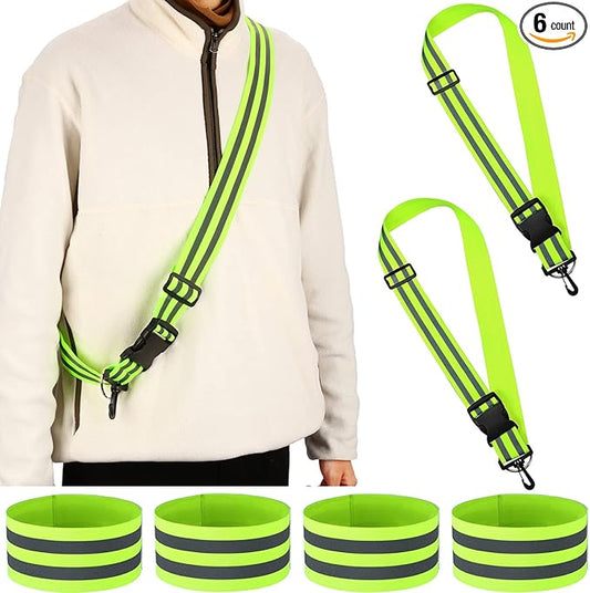 Saintrygo 6 Pcs Reflective Sash for Walking at Night Reflective Strap Arm Band High Visibility Belt Safety Ankle Strap for Visibility Vest Clothing Running Gear