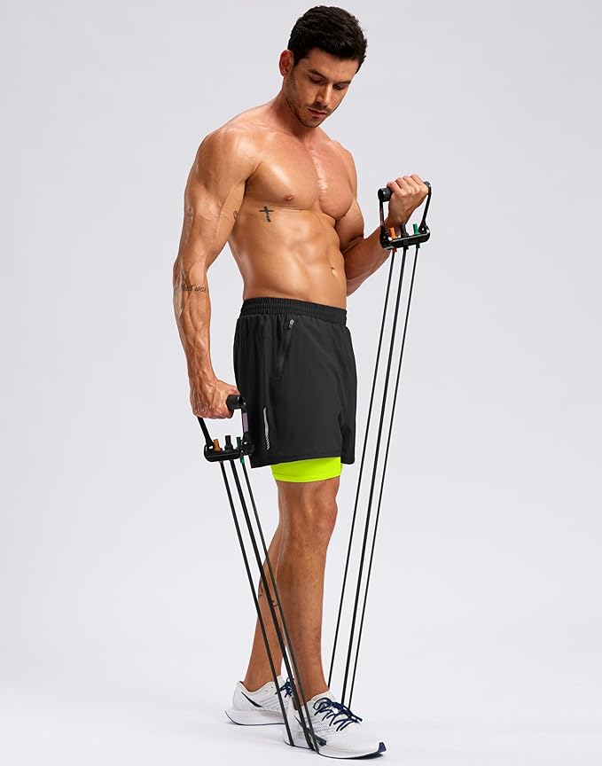 Pudolla Men's 7" Running Shorts with Zipper Pockets Quick Dry 2 in 1 Workout Gym Shorts with Liner for Tennis Yoga Training