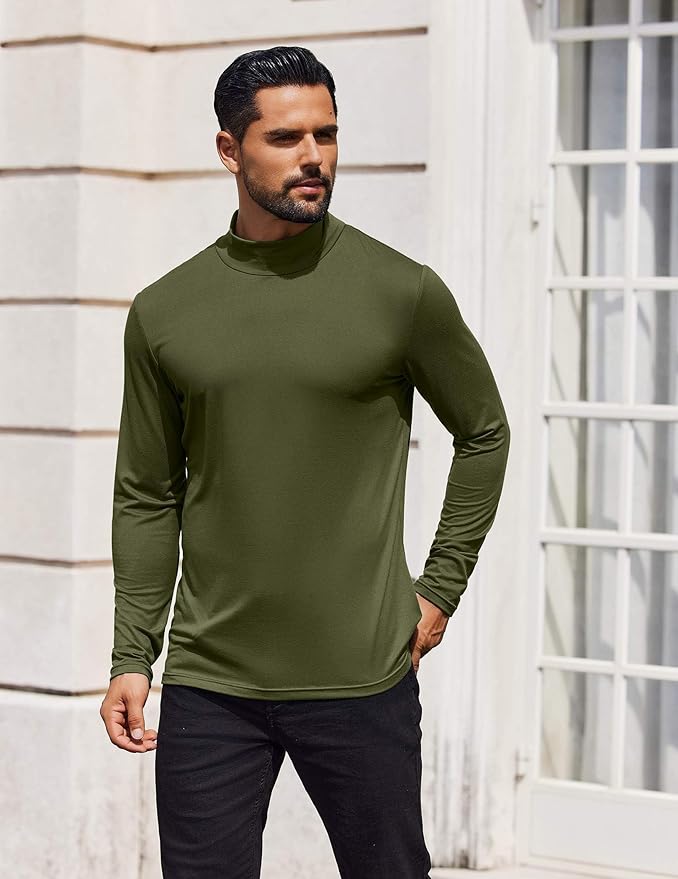 COOFANDY Mens Mock Turtleneck T-Shirts Long Sleeve Solid Color Tees Shirts Basic Casual Slim Fit Pullover T Shirts