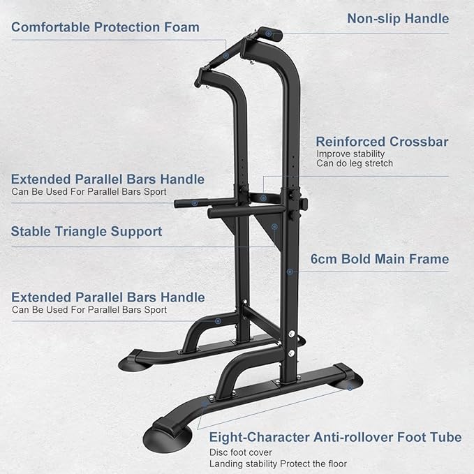 Power Tower Pull Up & Dip Station Multi-Function Home Strength Training Fitness Workout Station Height Adjustable