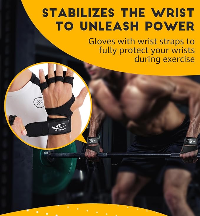 HiRui Ventilated Workout Gloves for Men Women, Built-in Wrist Wraps and Non-Slip Palm Silicone to Avoid Calluses, Exercise Gym Gloves for Training Powerlifting Weightlifting