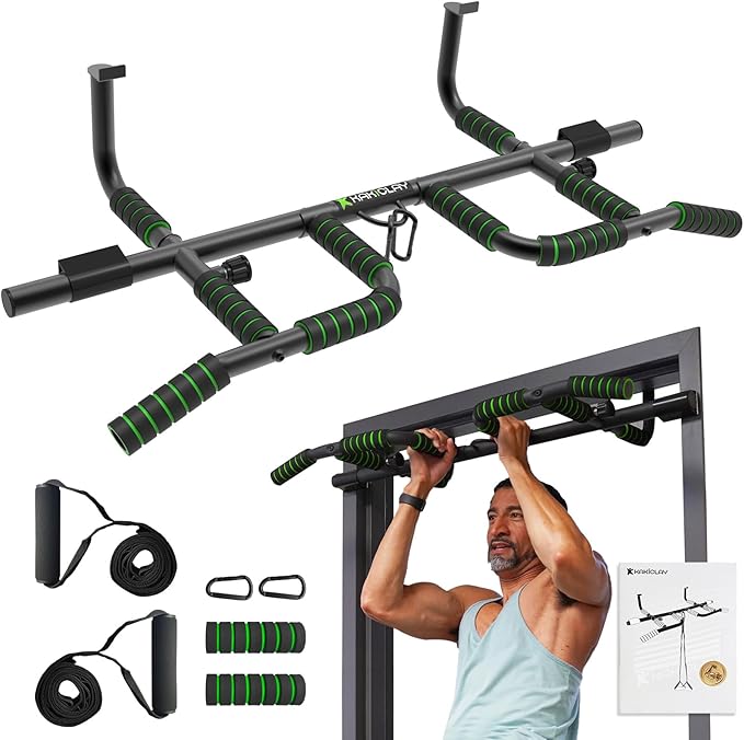New Upgrade Pull Up Bar for Doorway with Ergonomic Grip - Upto 440 Lbs Capacity, No Screwing or Slipping - USA Original Patent, Designed, Shipped, Warranty