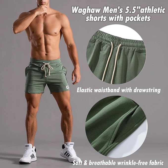 Mens 5 Inch/7 Inch Cotton Shorts Mens Sweat Athletic Shorts for Men Gym Worket Shorts with Pockets