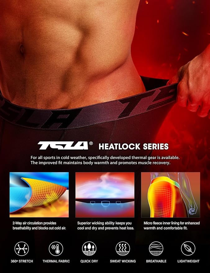TSLA Men's Thermal Compression Pants, Athletic Sports Leggings & Running Tights, Wintergear Base Layer Bottoms