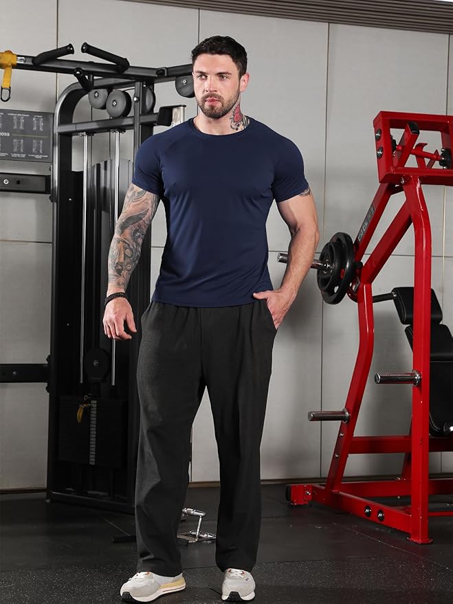 Sumolux 5 Pack Men’s Active Crew Neck T Shirts Quick Dry Athletic Running Gym Workout Short Sleeve Tee Tops Bulk