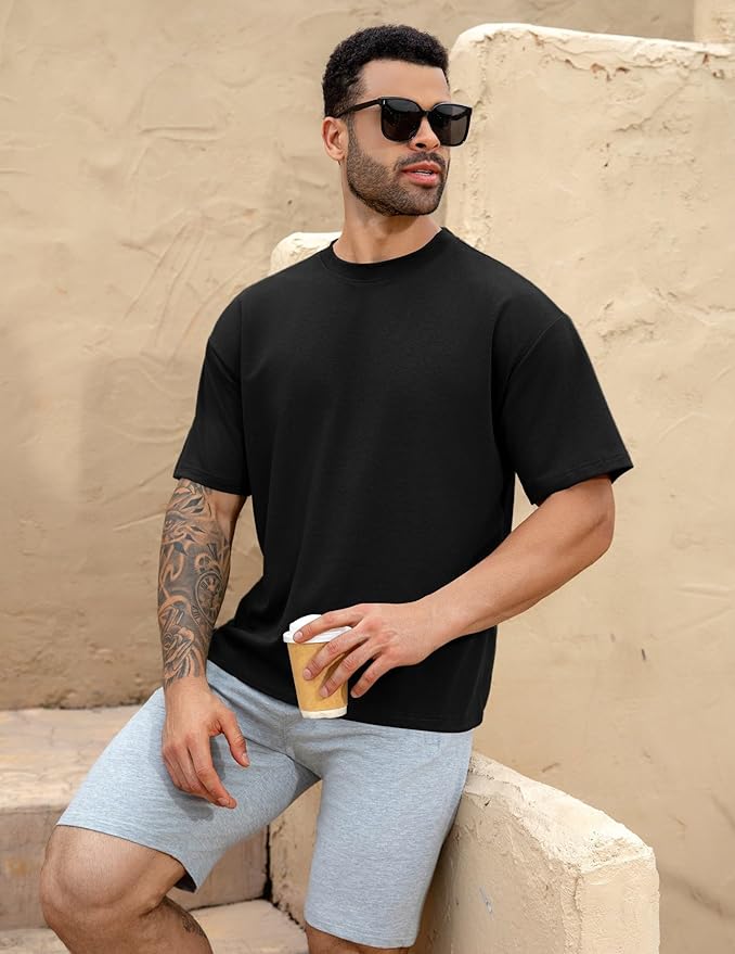 Mens Oversize Short Sleeve T-Shirts Loose Fit Solid Color Lightweight Tee Shirt Athletic Dry Fit Top
