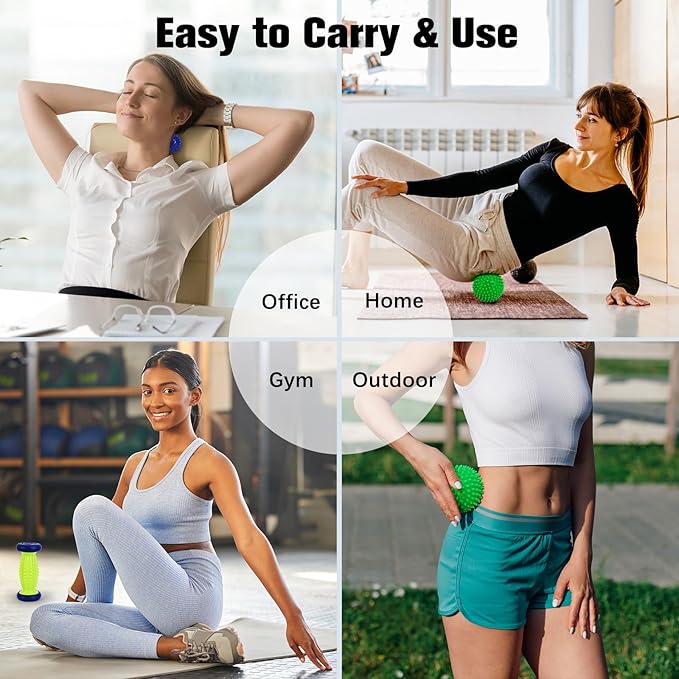 Foot Ball Roller Massager for Plantar Fasciitis,Foot Massager Roller Set,Massage Balls and Foot Roller for Plantar Fasciitis Relief | Trigger Point Therapy(1 Foot Massage Roller+2 Spiky Massage Balls)