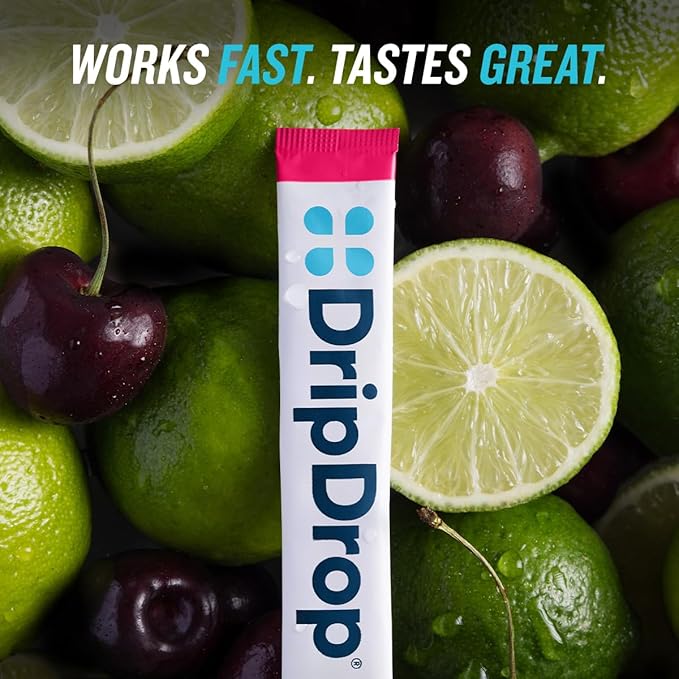 DripDrop Sugar Free Hydration Packets - Zero Cherry Limeade - Single Serve Electrolytes Powder Drink Mix - Non-GMO, Gluten Free, Vegan - 32 Sticks