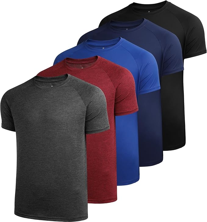 Sumolux 5 Pack Men’s Active Crew Neck T Shirts Quick Dry Athletic Running Gym Workout Short Sleeve Tee Tops Bulk