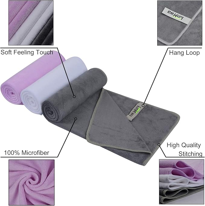 KinHwa Absorbent Workout Towels for Gym Soft Gym Towels for Sweat Microfiber Sports Towel Perfect Size for Workouts, Hot Yoga, Running, Biking or Camping 16inch x 31inch 3 Pack