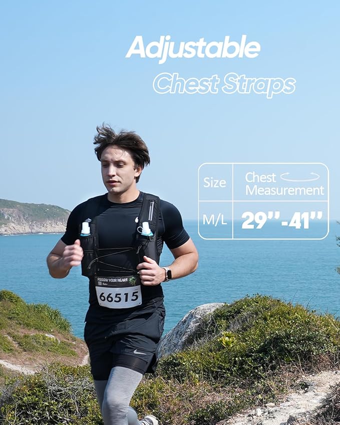 Running Vest for Women Men, USA Original Patent, Adjustable Chest Straps Running Hydration Vest with 500ml Soft Flask, Lightweight Reflective Hydration Backpack for Marathon
