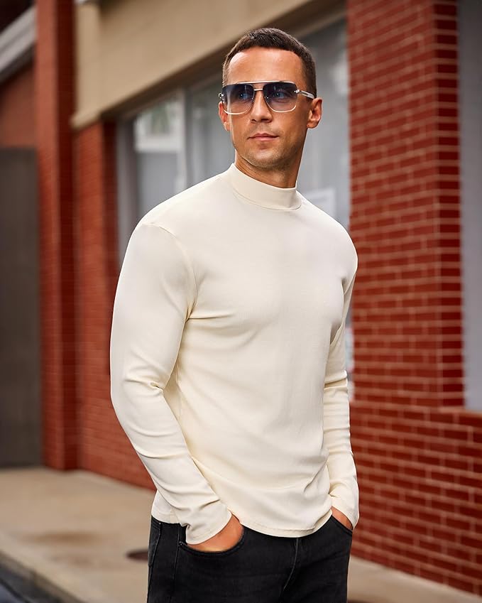 Mens Casual Mock Turtleneck Long Sleeve Basic Lightweight Slim Fit Pullover Tops Ribbed Thermal Undershirts