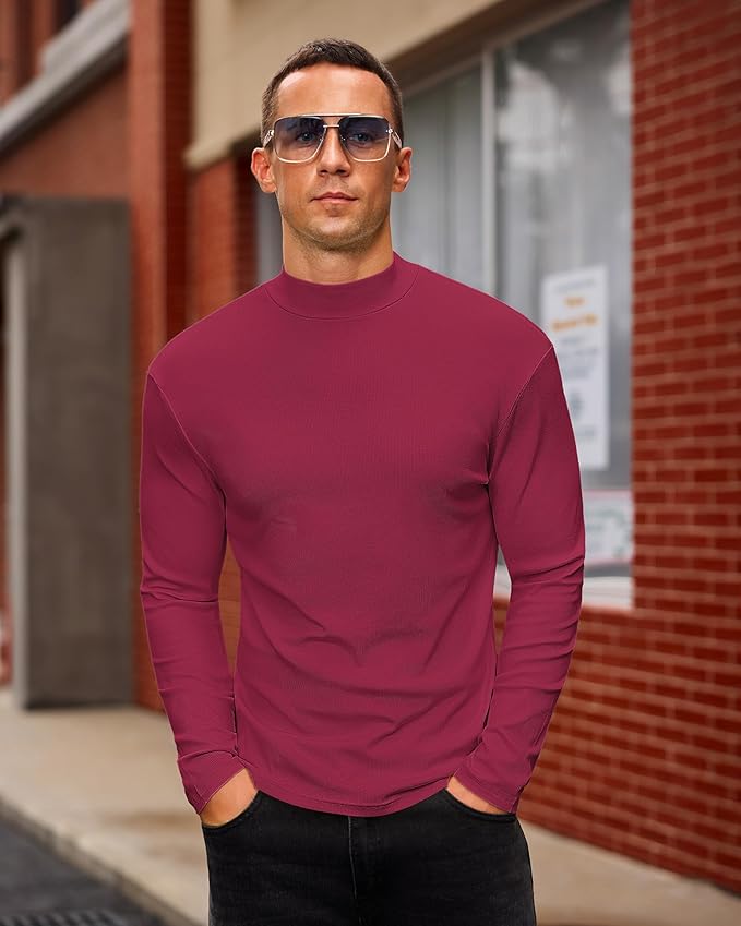 Mens Casual Mock Turtleneck Long Sleeve Basic Lightweight Slim Fit Pullover Tops Ribbed Thermal Undershirts