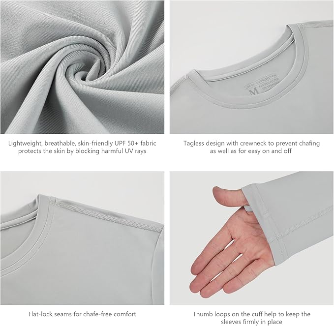 Men’s UPF 50+ Long Sleeve Performance T-Shirts Permanent UV Protective Quick Dry for Everyday Hiking Fishing Beach