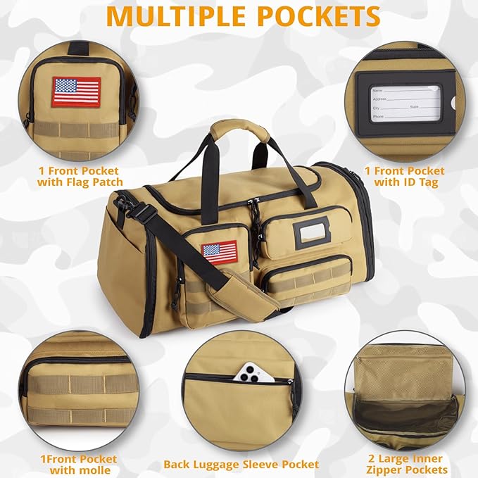 Expandable Gym Bag For Men,Tactical Large 3 in 1 Sports Duffle Bag With Shoes Compartment,Water Resistant Sports Gym Tote Bags Multi-functional Weekend Travel Backpack Overnight Bag