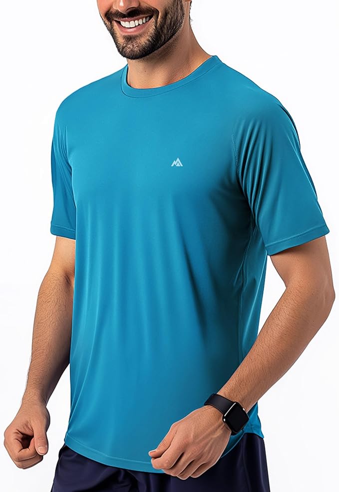 Instant Cooling Quick Dry Workout T-Shirt Men Coolmax Moisture Wicking Performance Crew Neck Running Comfort Tee