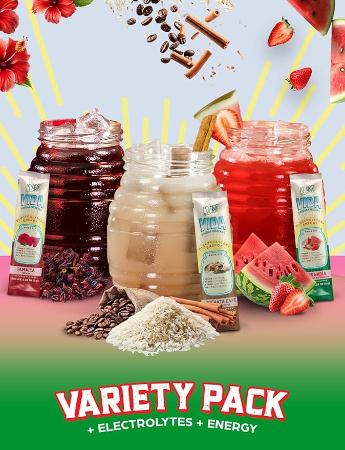 Hydration + Energy Electrolyte Drink Mix – Variety Pack with Hibiscus, Coffee Horchata & Strawberry Watermelon, Sugar-Free with Caffeine, L-Theanine, Coconut Water & Minerals