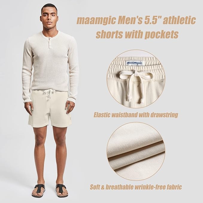 maamgic Mens Athletic Gym Shorts 5.5" Elastic Waist Casual Pajama Pocket Jogger Men Workout Short Pants