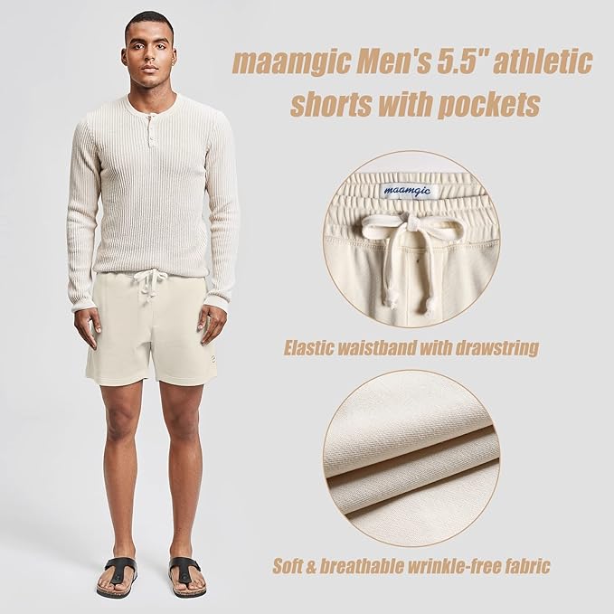 maamgic Mens Athletic Gym Shorts 5.5" Elastic Waist Casual Pajama Pocket Jogger Men Workout Short Pants