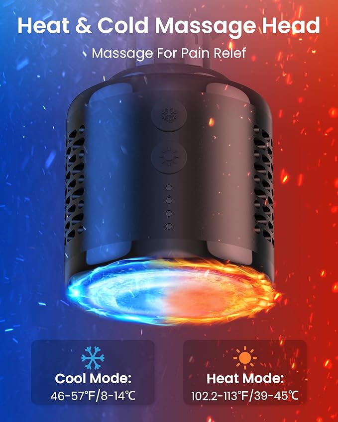 NAPRE Massage Gun with Heat and Cold Head,Deep Tissue Percussion Back Massager for Muscle/Neck/Body Pain Relief with Long Extension Retractable Handle,32-Speeds,Foldable with 5 Adjustable Angles