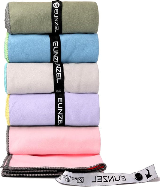 Eunzel Microfiber Workout Towel,Quick Dry Silver Ion Absorbent Sweat Gym Towel for Workout, Camping, Travel, Exercise& Fitness 31.5"x15.7", Set of 5 Colorful