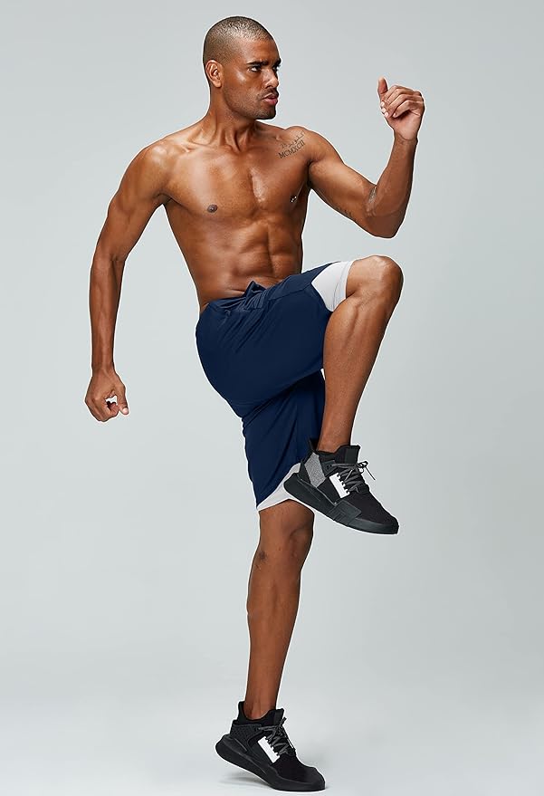 Pinkbomb Men's 2 in 1 Running Shorts Gym Workout Quick Dry Mens Shorts with Phone Pocket