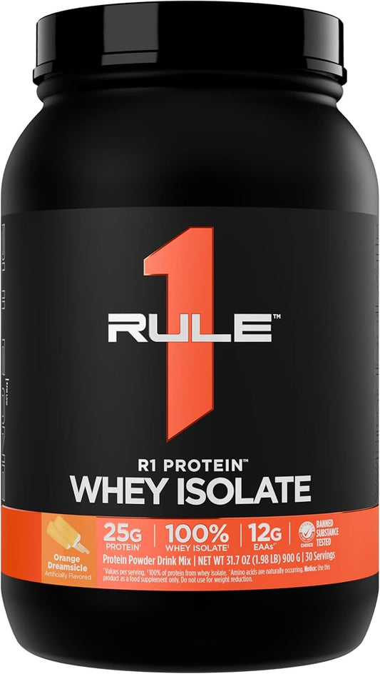 Rule 1 R1 Protein Whey Isolate - with 25g Protein & 6g BCAA Exclusively from Isolated & Hydrolyzed Sources for Workout Recovery (2 Pounds*, Orange Dreamsicle)