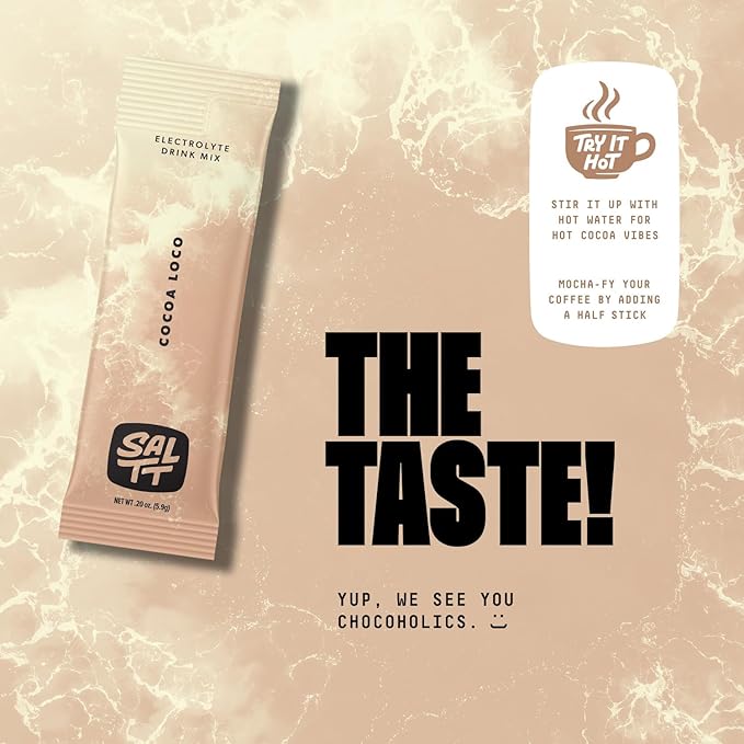 SALTT Electrolytes Powder Flavored Drink Mix - Cocoa Loco - 30 Hydration Packets - Magnesium, Potassium, Sodium, Trace Minerals - Zero Sugar & Gluten Free - Travel Essentials