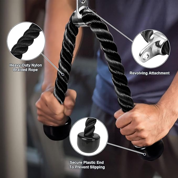 Cable Machine Attachment Set - Ankle Straps for Cable Machines, Tricep Rope, Gym Exercise Handles, Lifting Wrist Straps, Cable Kick Back Ankle Strap, Lat Pulldown Attachments, Gym Accessories