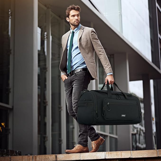 Large Travel Duffle Gym Bag with Shoe Compartment, Underseat Carry On Luggage Overnight Weekender Personal Item Workout Bags for Women Men (Black)