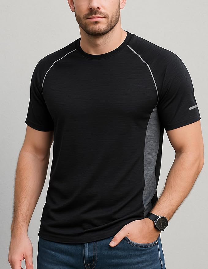 5 Pack Men’s Active Quick Dry Crew Neck T Shirts | Athletic Running Gym Workout Short Sleeve Tee Tops Bulk
