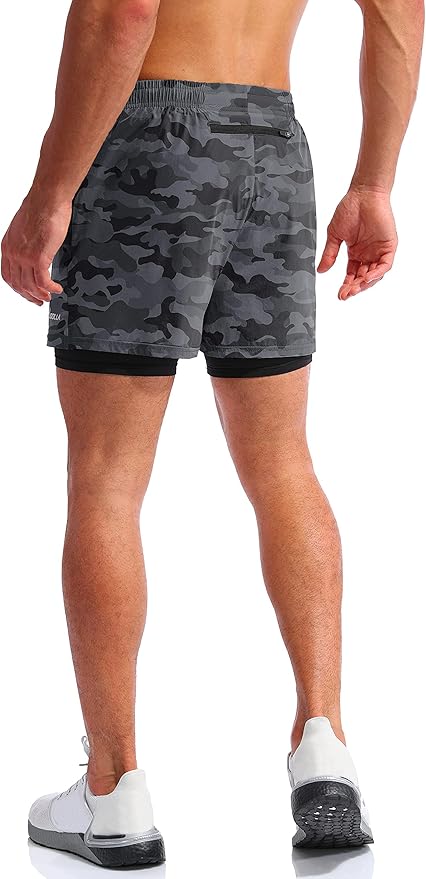 Pudolla Men’s 2 in 1 Running Shorts 5" Quick Dry Gym Athletic Workout Shorts for Men with Phone Pockets