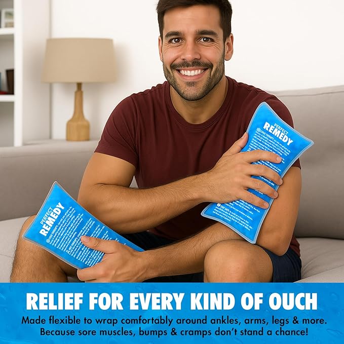 Perfect Remedy 2-Pack Gel Ice Packs for Injuries Reusable, Hot & Cold Pack That’s Durable, Soft & Flexible, Fast Relief & Recovery (Blue, Reg 2PK)
